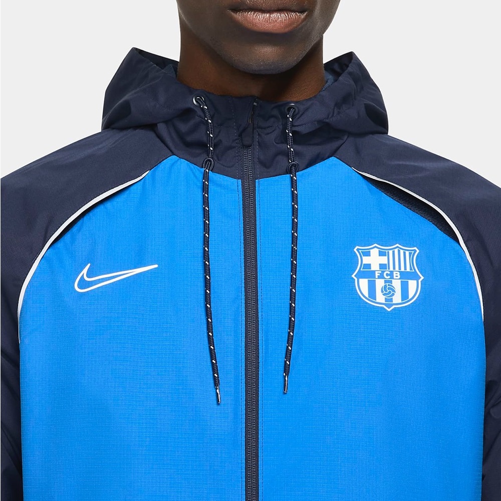 FC BARCELONA AWF MENS SOCCER HOODED JACKET SIZE MEDIUM FULL ZIP WATER REPELLENT - Picture 3 of 8